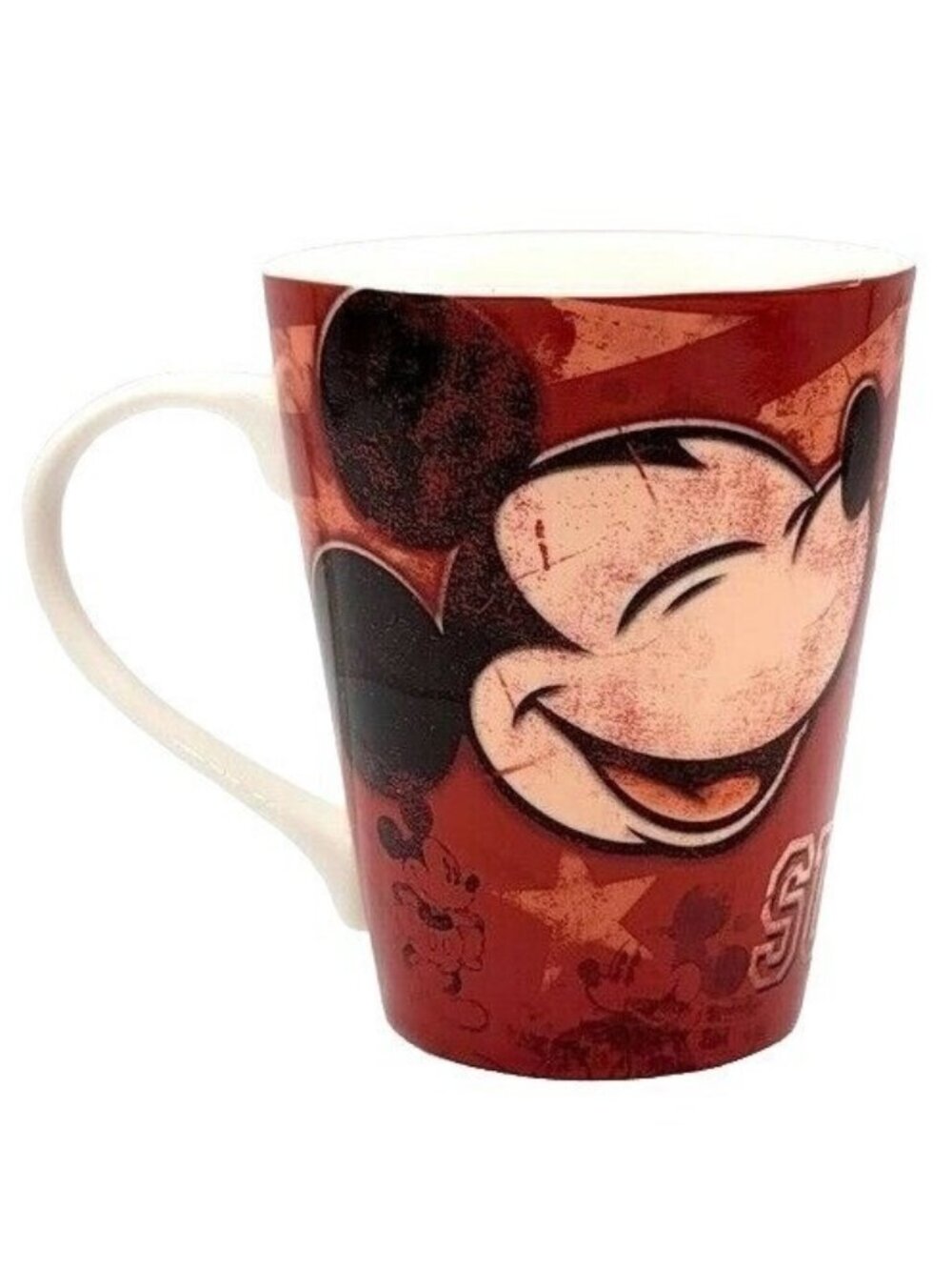 Disney Superstar 28 Mickey Mouse Mug Red Cream 4" Round Retro Jerry Leigh Smile